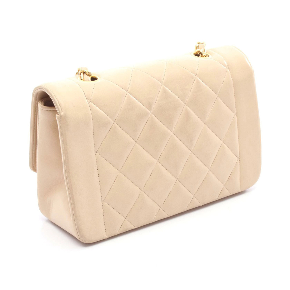 Chanel Beige Matelasse Shoulder Lambskin Flap Diana Sheepskin Bag Leather Tan